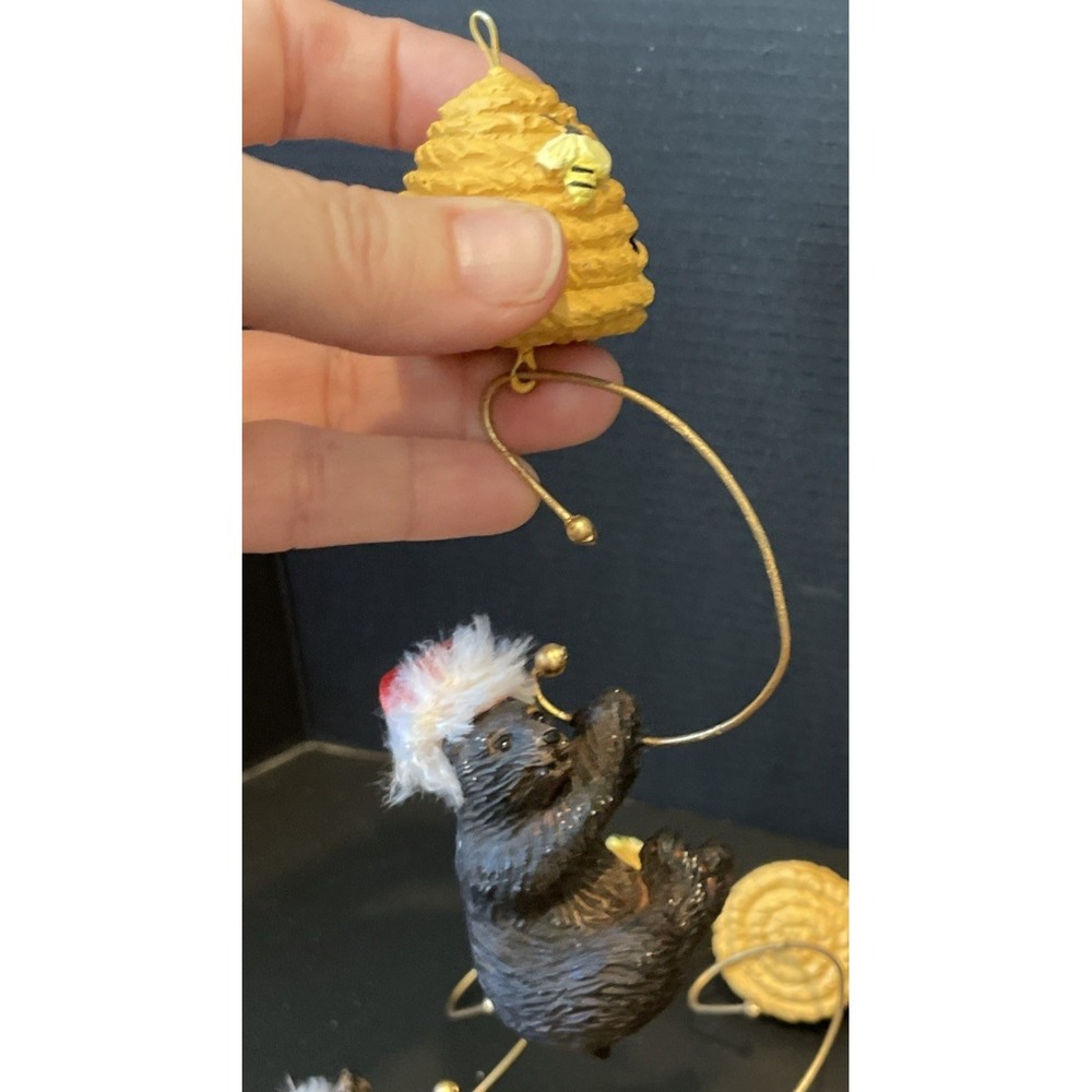 Black Bear Bears Honey Comb Bee Christmas Dangling Ornaments Resin Set Of 6 - Picture 2 of 7
